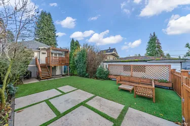 Backyard (south facing) plenty of natural light, newly landscaped with turf & fully fenced.